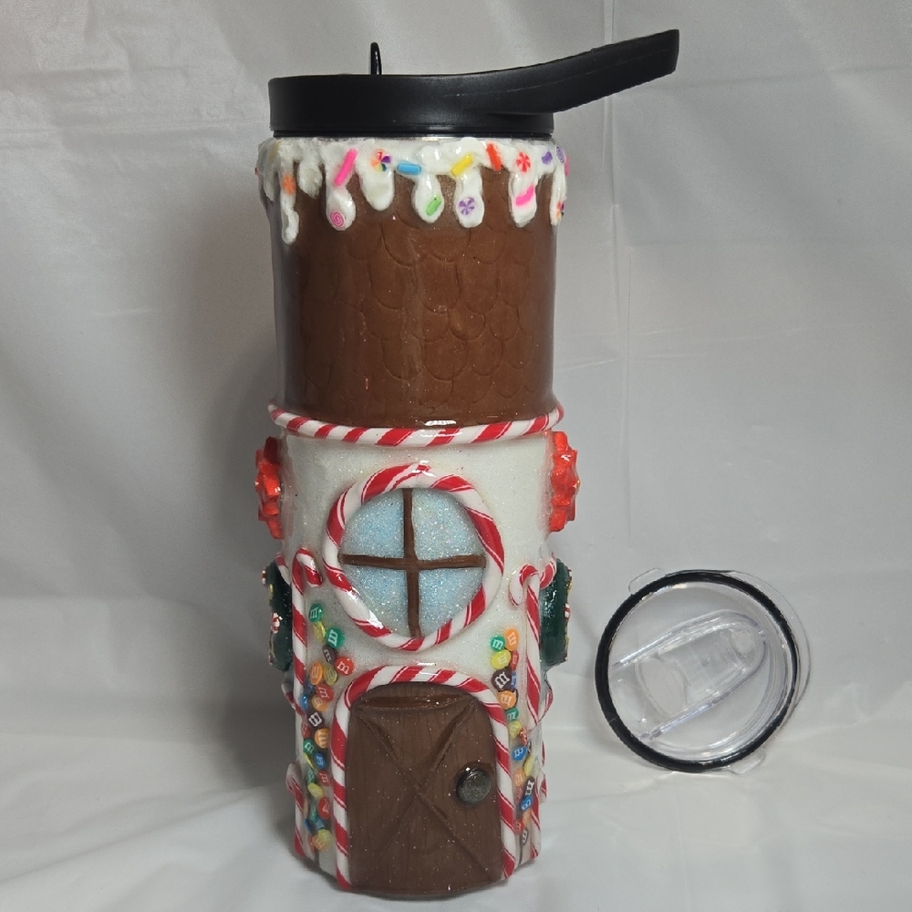 20oz Hand Sculpted Festive Gingerbread House Travel Mug